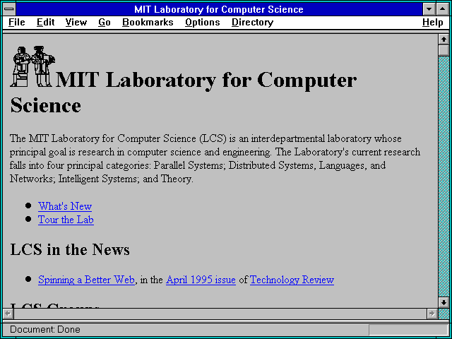 Screenshot of MIT Laboratory for Computer Science