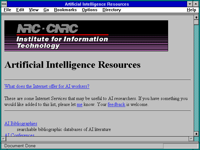 Screenshot of Artificial Intelligence Resources