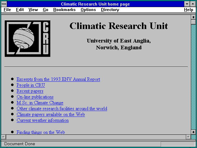 Screenshot of Climatic Research Unit home page