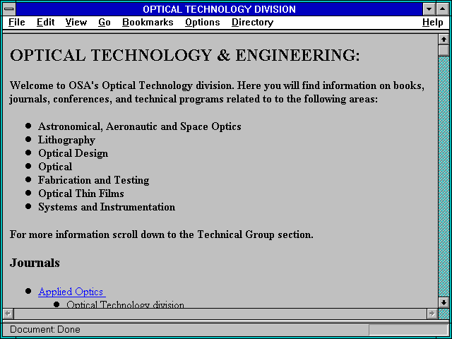 Screenshot of OPTICAL TECHNOLOGY DIVISION