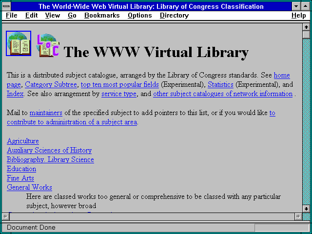 Screenshot of he World-Wide Web Virtual Library: Library of Congress Classification