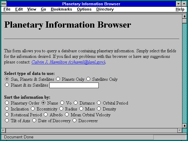 Screenshot of Planetary Information Browser