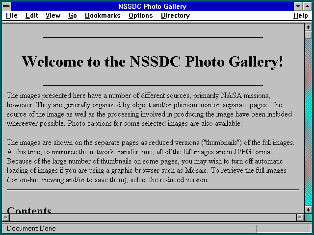 Screenshot of NSSDC Photo Gallery