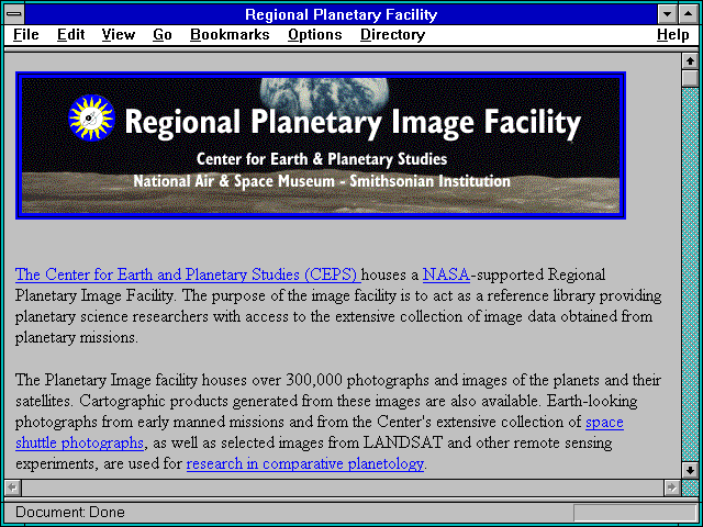 Screenshot of Regional Planetary Image Facility
