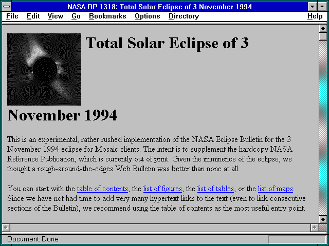 Screenshot of NASA RP 1318: Total Solar Eclipse of 3 November 1994