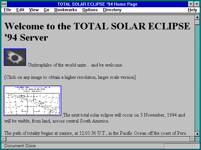 Screenshot of TOTAL SOLAR ECLIPSE '94 Home Page