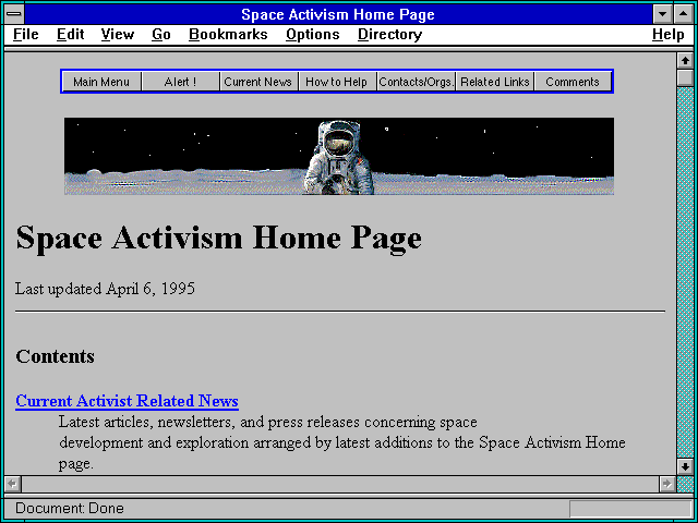 Screenshot of Space Activism Home Page