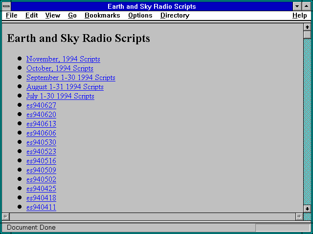 Screenshot of Earth and Sky Radio Scripts