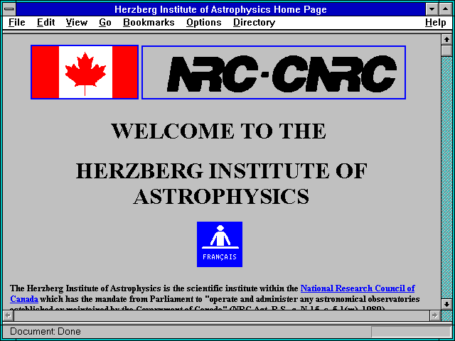 Screenshot of Herzberg Institute of Astrophysics Home Page