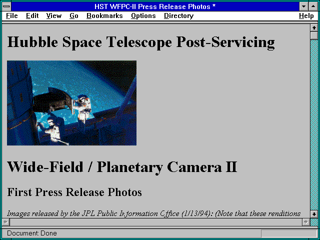 Screenshot of HST WFPC-II Press Release Photos *