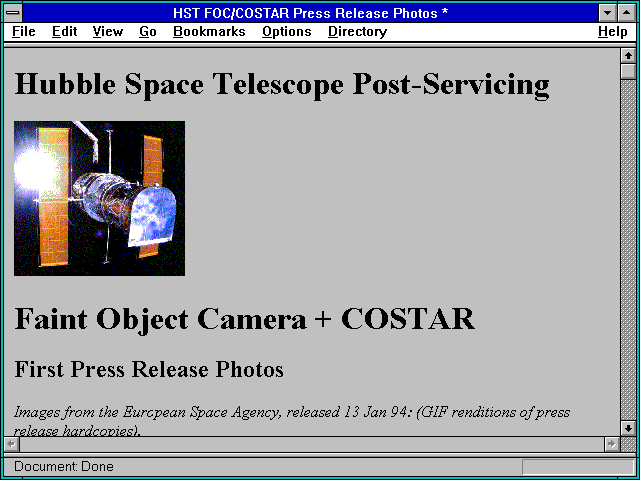 Screenshot of HST FOC/COSTAR Press Release Photos *