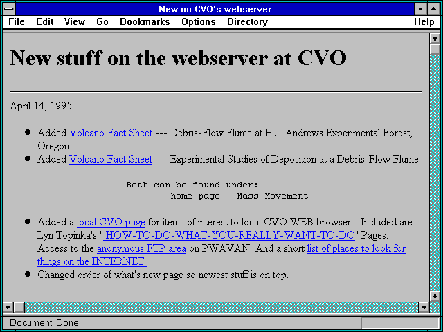 Screenshot of New on CVO's webserver