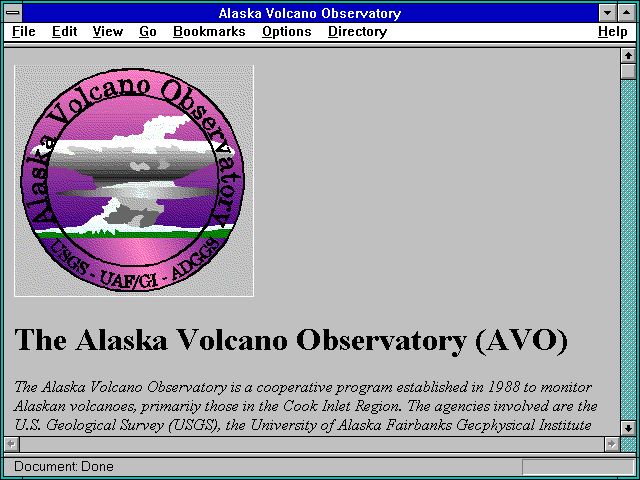 Screenshot of Alaska Volcano Observatory