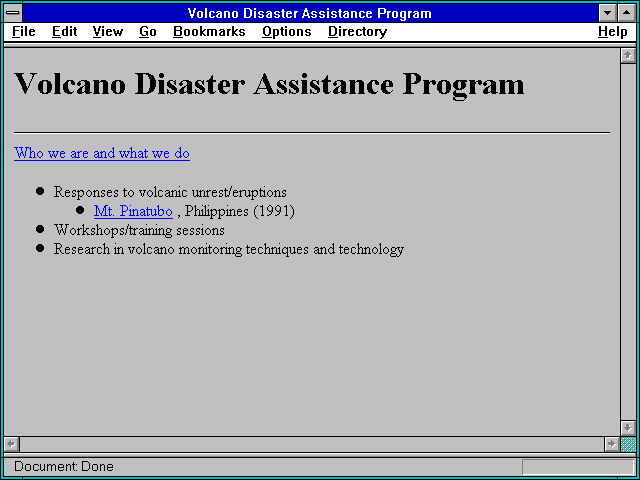Screenshot of Volcano Disaster Assistance Program