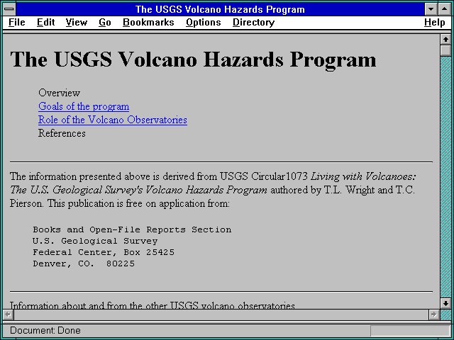 Screenshot of The USGS Volcano Hazards Program