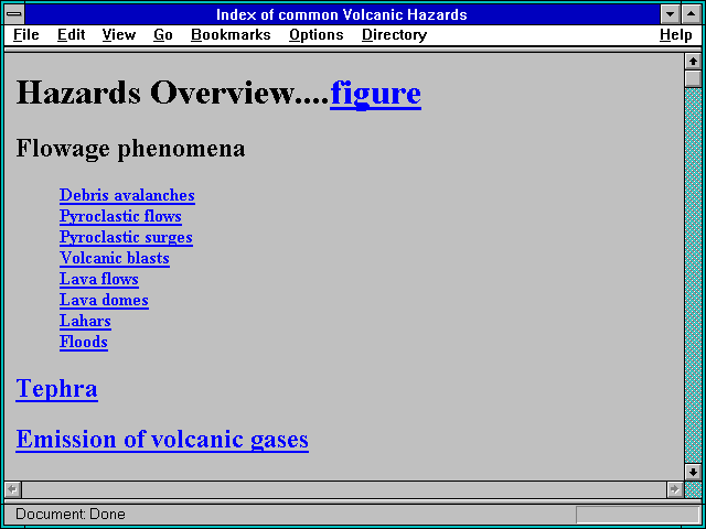 Screenshot of Index of common Volcanic Hazards