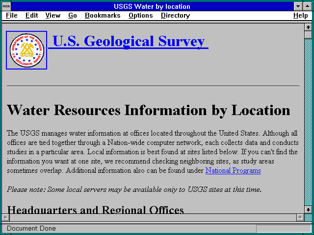 Screenshot of USGS Water by location