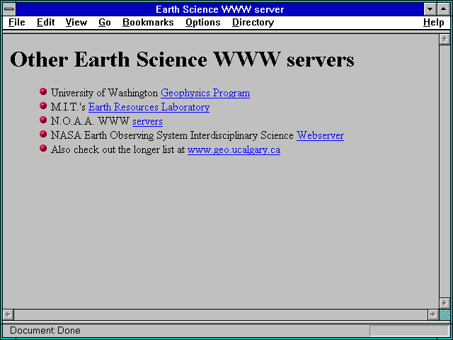 Screenshot of Earth Science WWW server