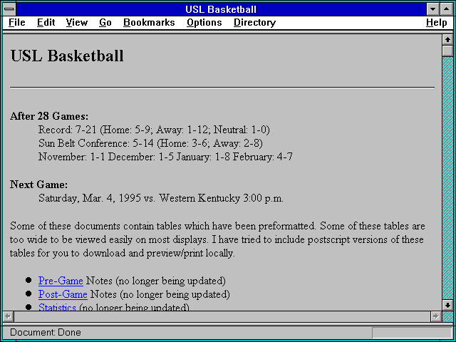 Screenshot of USL Basketball