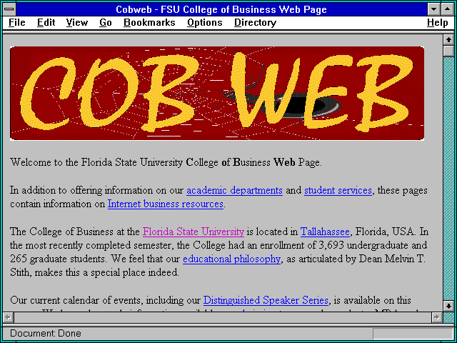 Screenshot of Cobweb - FSU College of Business Web Page