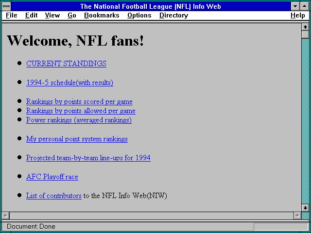 Screenshot of The National Football League (NFL) Info Web