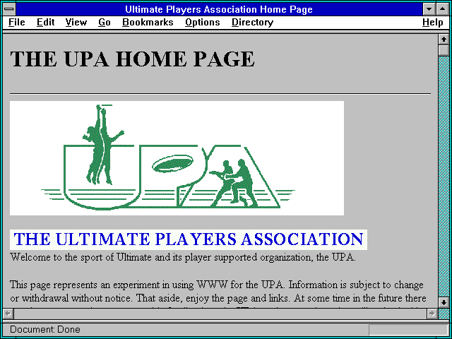 Screenshot of Ultimate Players Association Home Page