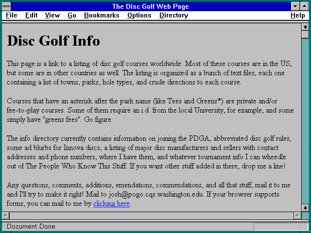 Screenshot of The Disc Golf Web Page