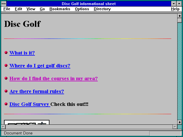 Screenshot of Disc Golf informational sheet