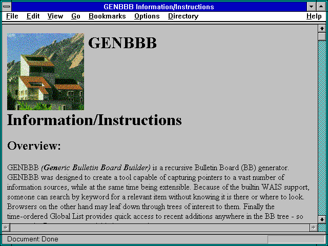 Screenshot of GENBBB Information/Instructions