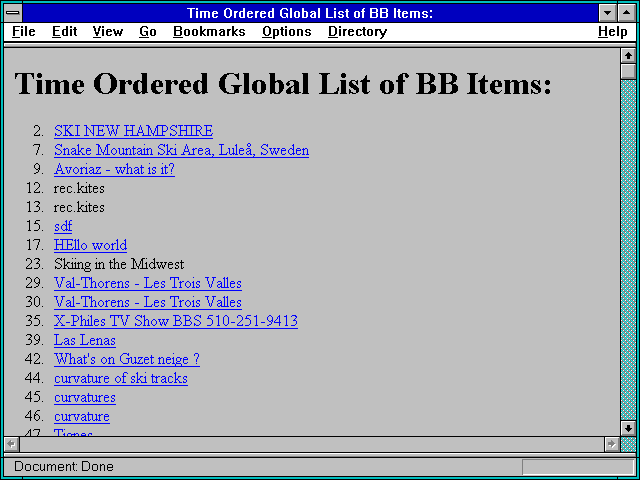 Screenshot of Time Ordered Global List of BB Items: