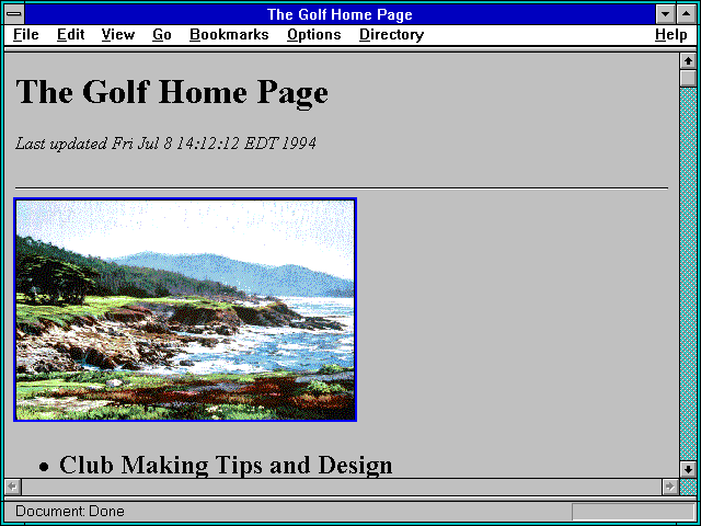 Screenshot of The Golf Home Page