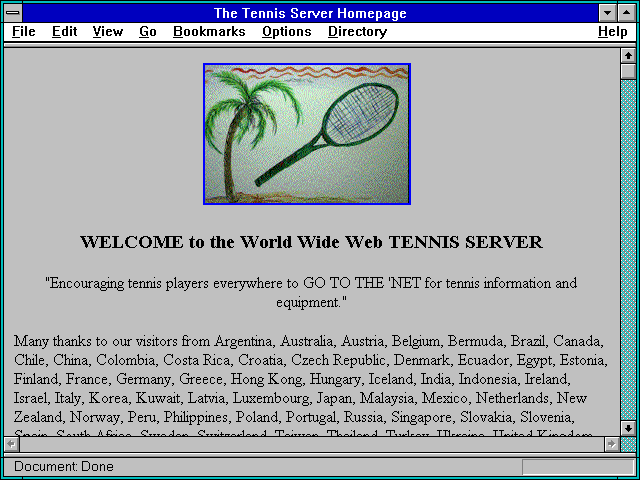 Screenshot of The Tennis Server Homepage