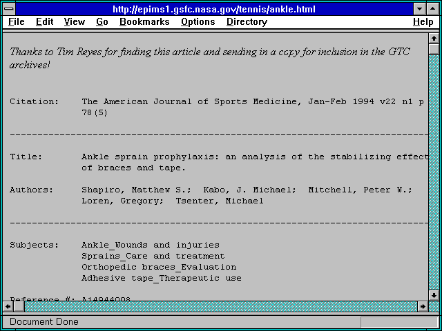 Screenshot of http://epims1.gsfc.nasa.gov/tennis/ankle.html