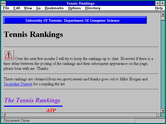 Screenshot of Tennis Rankings