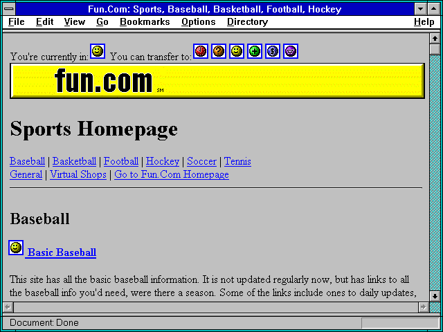 Screenshot of Fun.Com: Sports Baseball Basketball Football Hockey