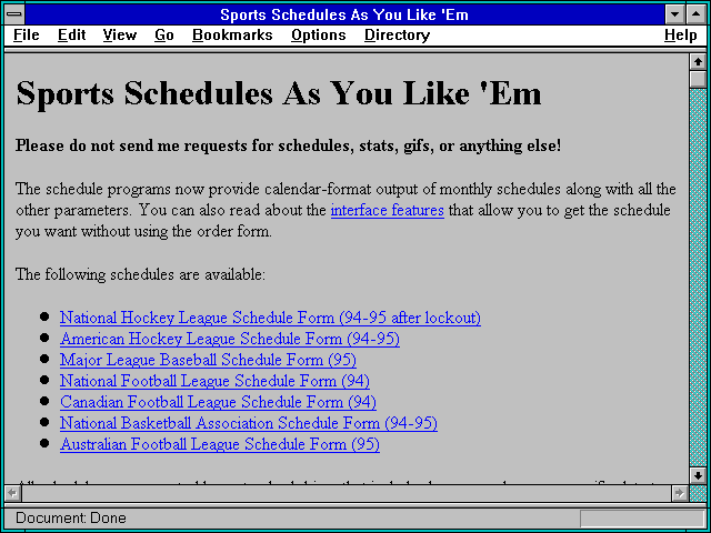 Screenshot of Sports Schedules As You Like 'Em