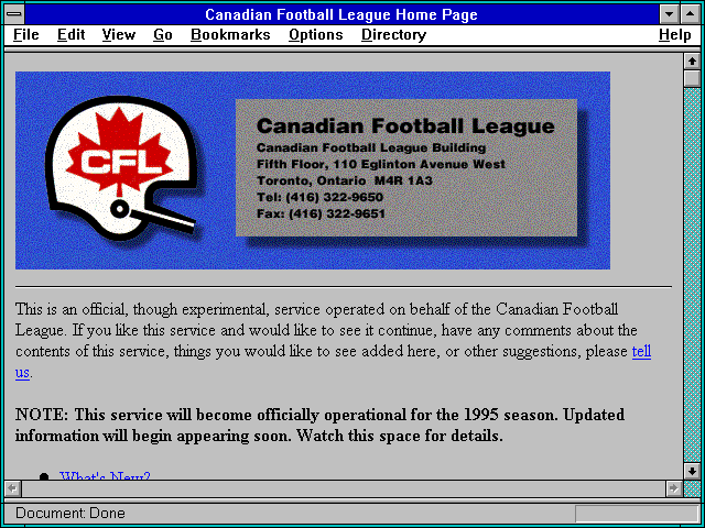 Screenshot of Canadian Football League Home Page