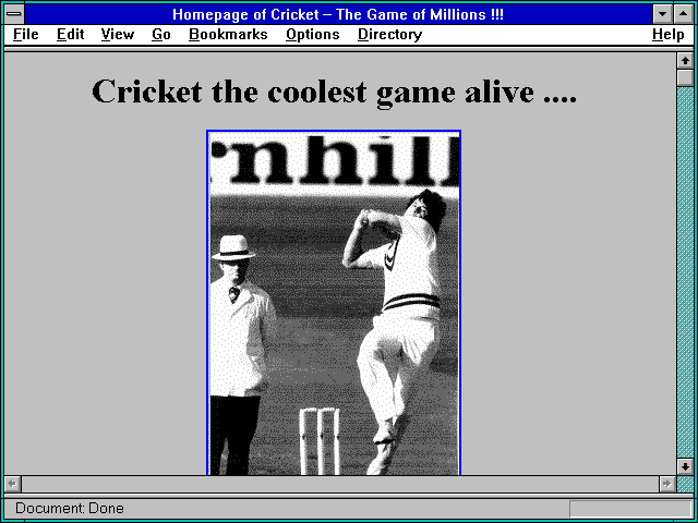 Screenshot of Homepage of Cricket -- The Game of Millions !!!