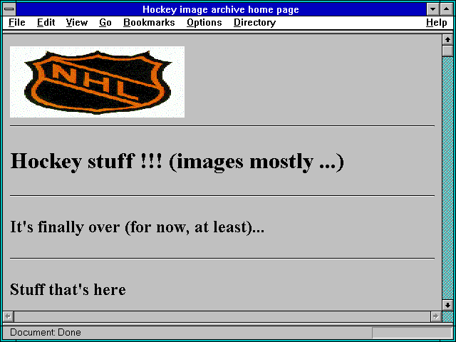 Screenshot of Hockey image archive home page