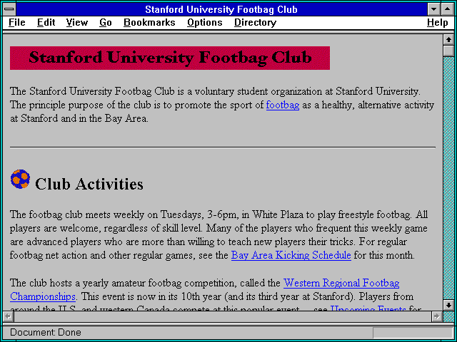 Screenshot of Stanford University Footbag Club