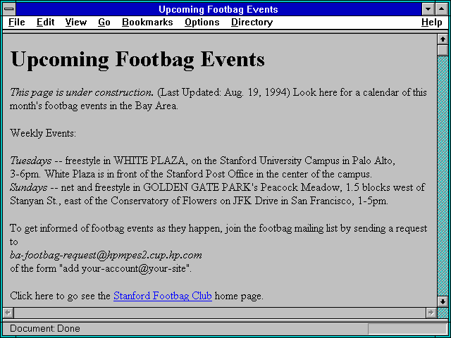 Screenshot of Upcoming Footbag Events