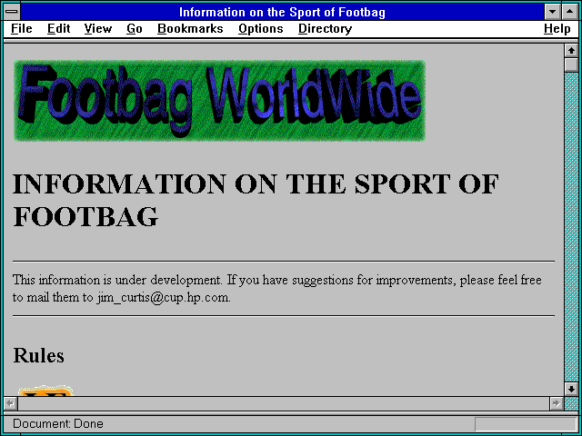 Screenshot of Information on the Sport of Footbag
