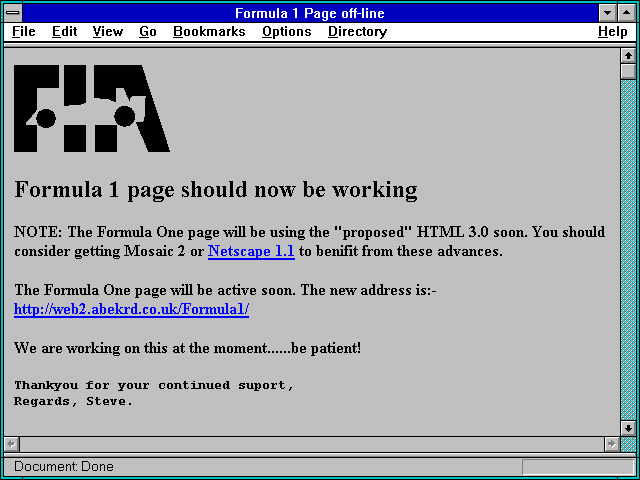 Screenshot of Formula 1 Page off-line