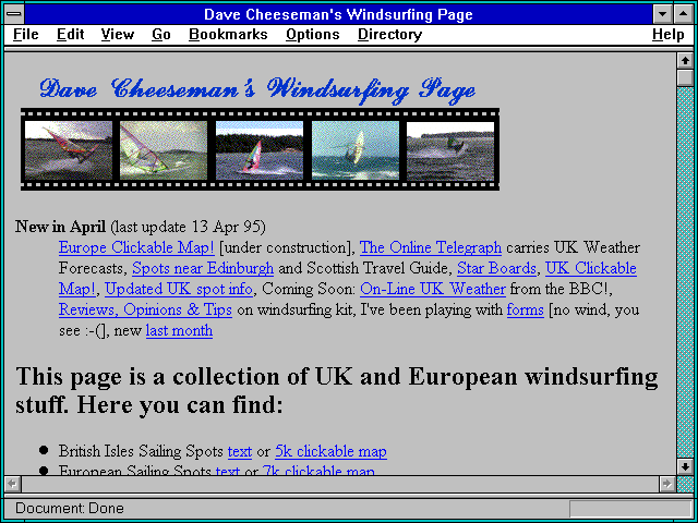 Screenshot of Dave Cheeseman's Windsurfing Page