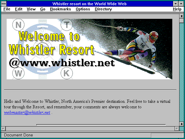 Screenshot of Whistler resort on the World Wide Web