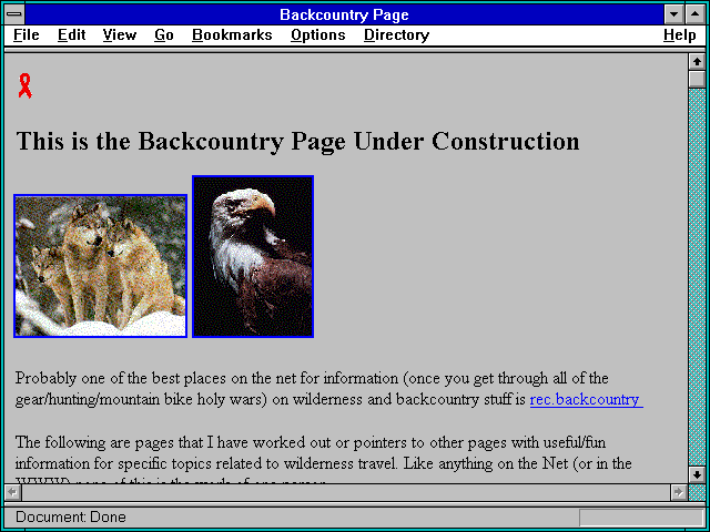 Screenshot of Backcountry Page