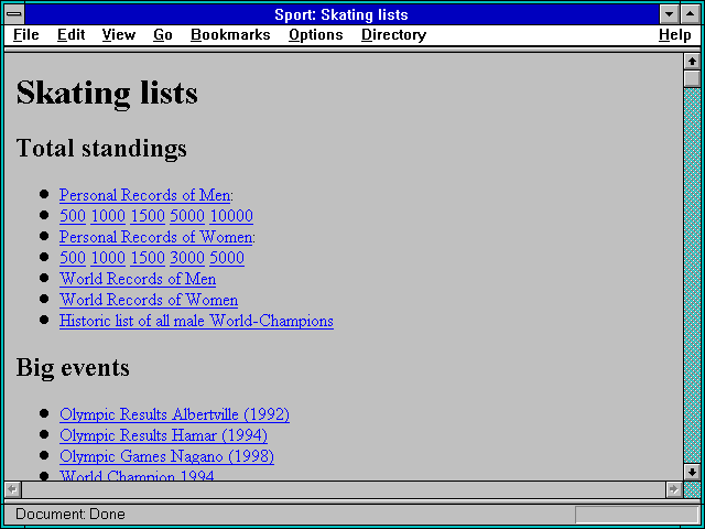 Screenshot of Sport: Skating lists