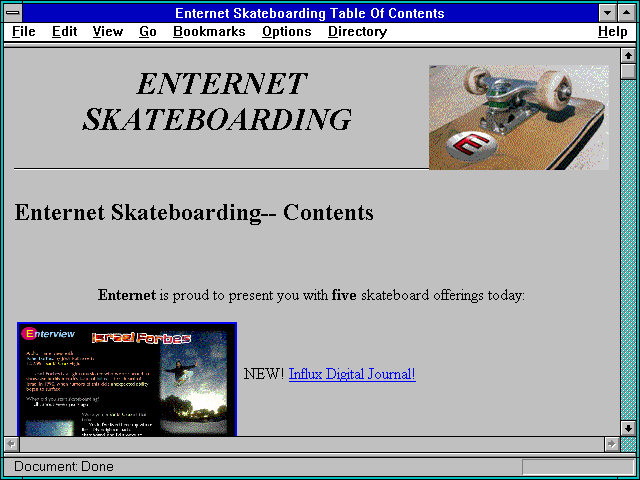 Screenshot of Enternet Skateboarding Table Of Contents