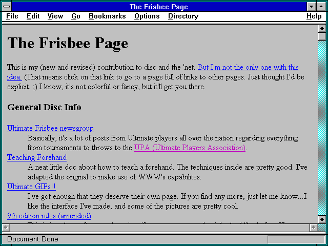Screenshot of The Frisbee Page