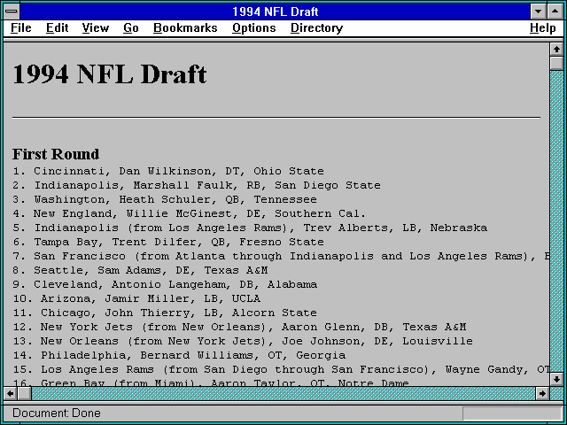 Screenshot of 1994 NFL Draft